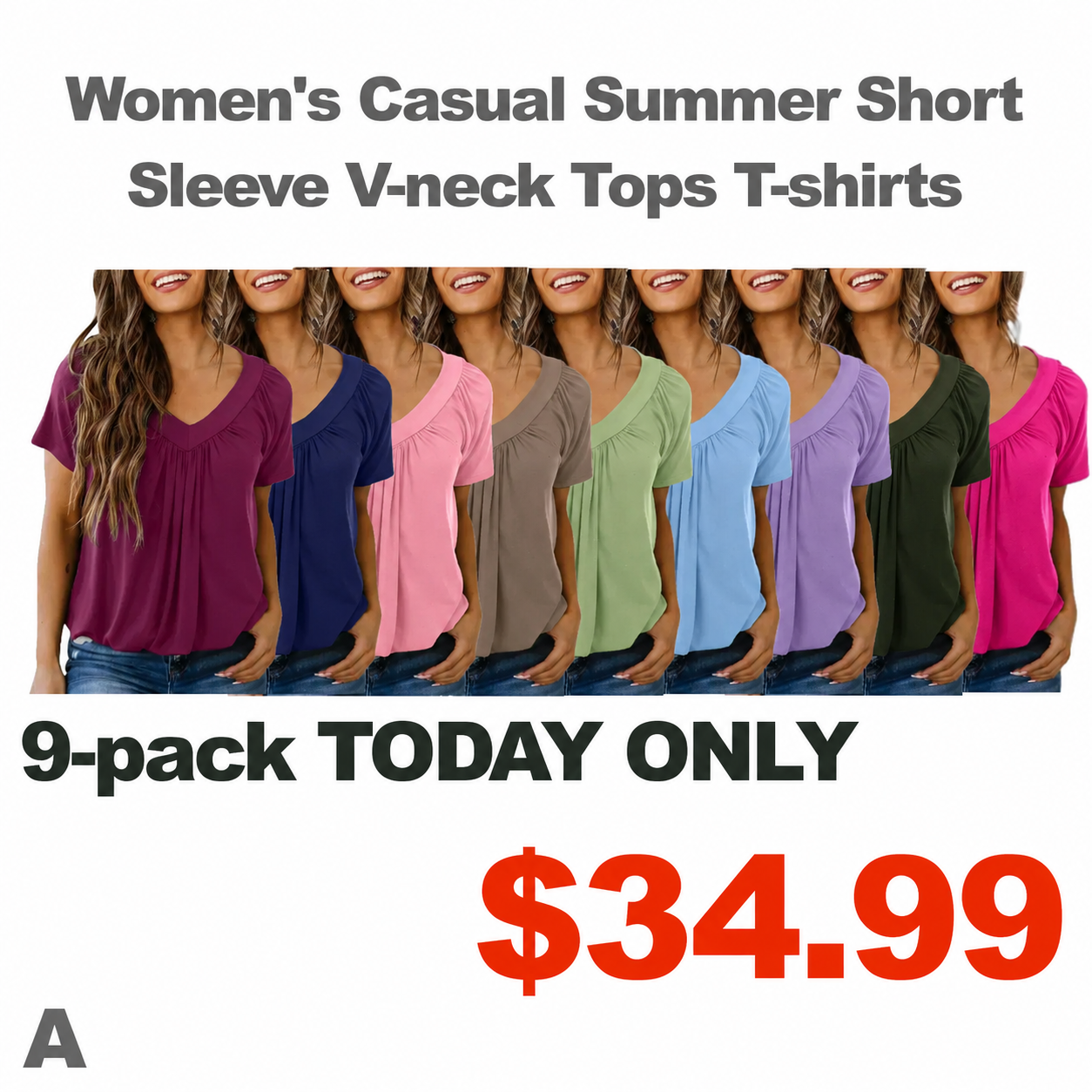 Women's Casual Summer Short Sleeve V-neck Tops T-shirts - Loose Fit & Comfortable Shirring Top