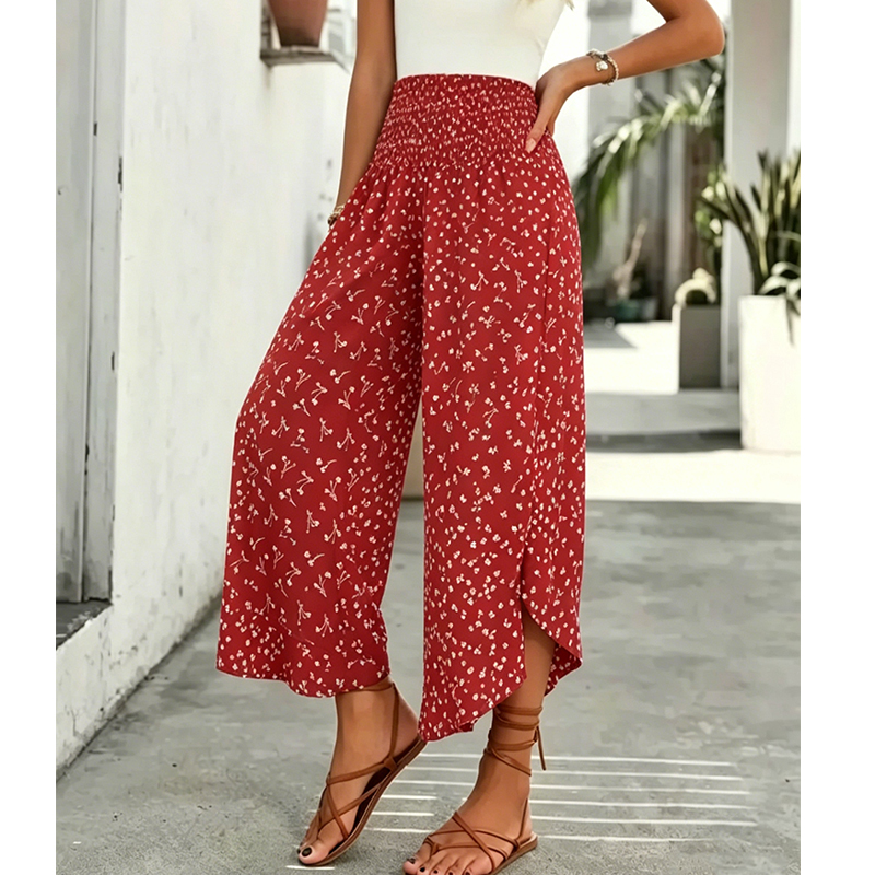 Women's Ditsy Floral Print Wide Leg Pants, Boho Casual Comfy Trousers for Summer, Women's Clothes for Daily Wear