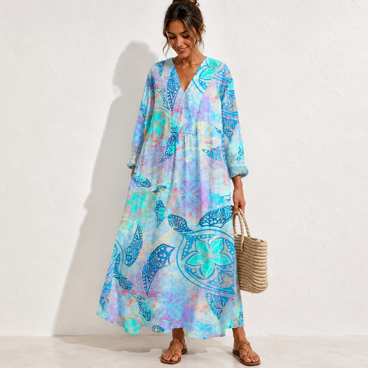 Women's Abstract Pattern Art Print Cotton Dress.