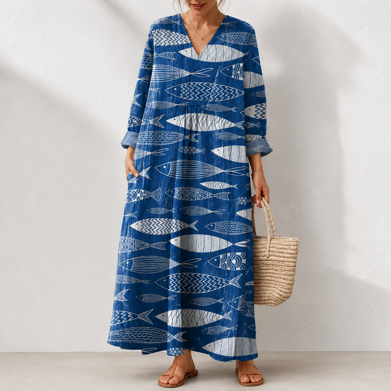 Women's Abstract Pattern Art Print Cotton Dress.