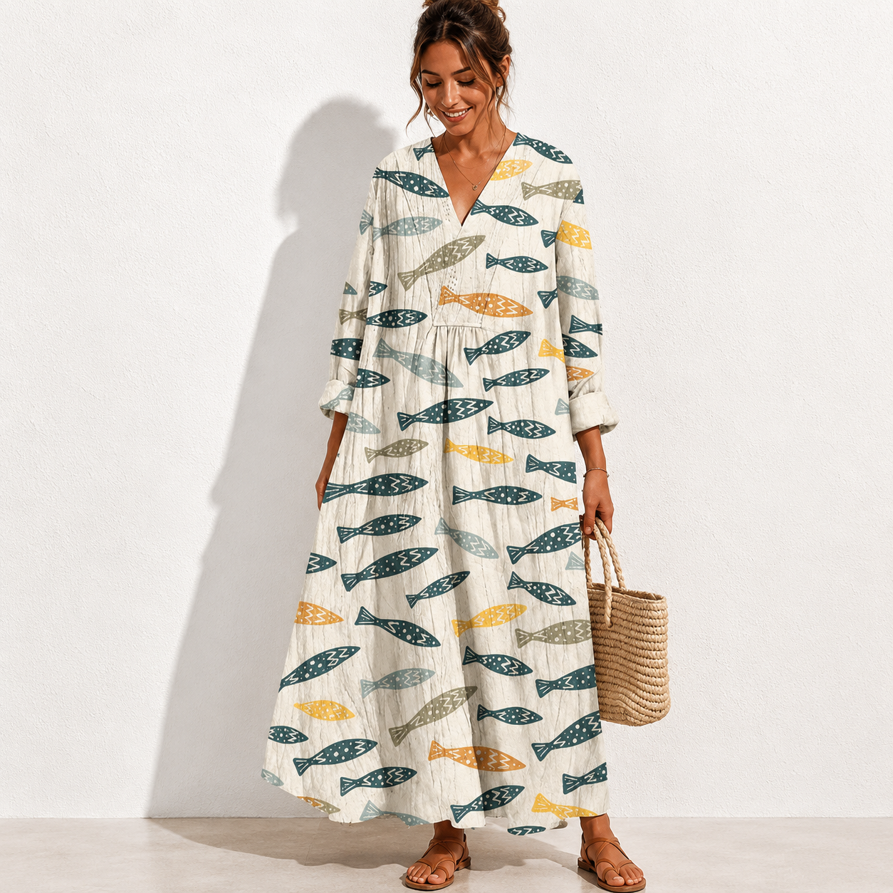 Women's Abstract Pattern Art Print Cotton Dress.