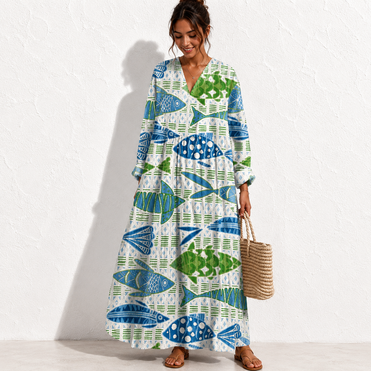 Women's Abstract Pattern Art Print Cotton Dress.