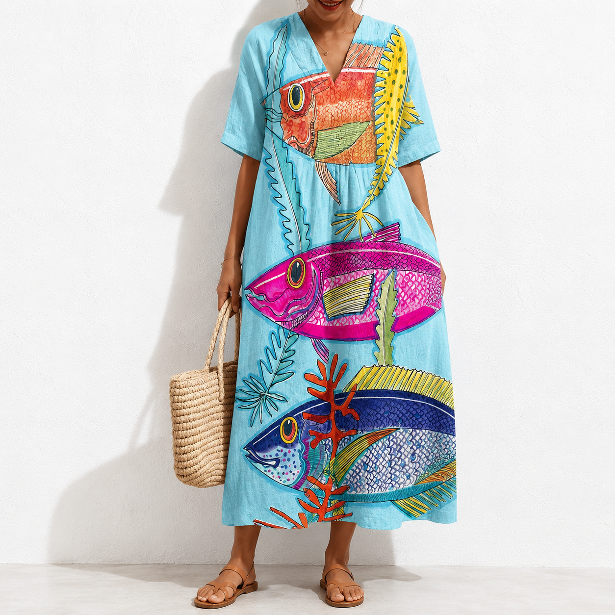 Women's Abstract Pattern Art Print Cotton Dress.