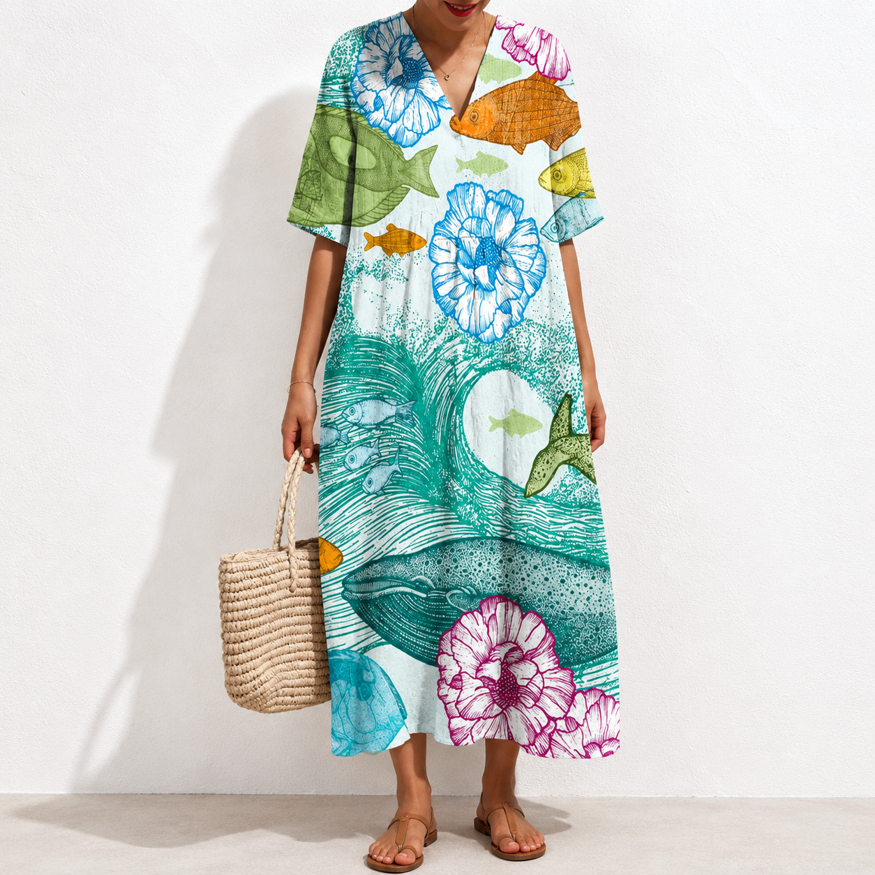 Women's Abstract Pattern Art Print Cotton Dress.