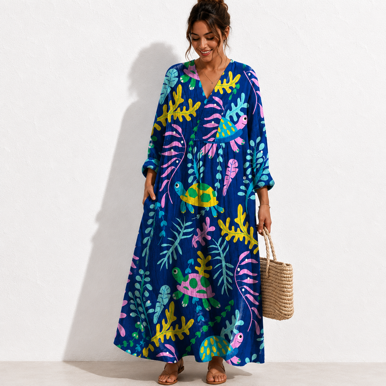 Women's Abstract Pattern Art Print Cotton Dress.
