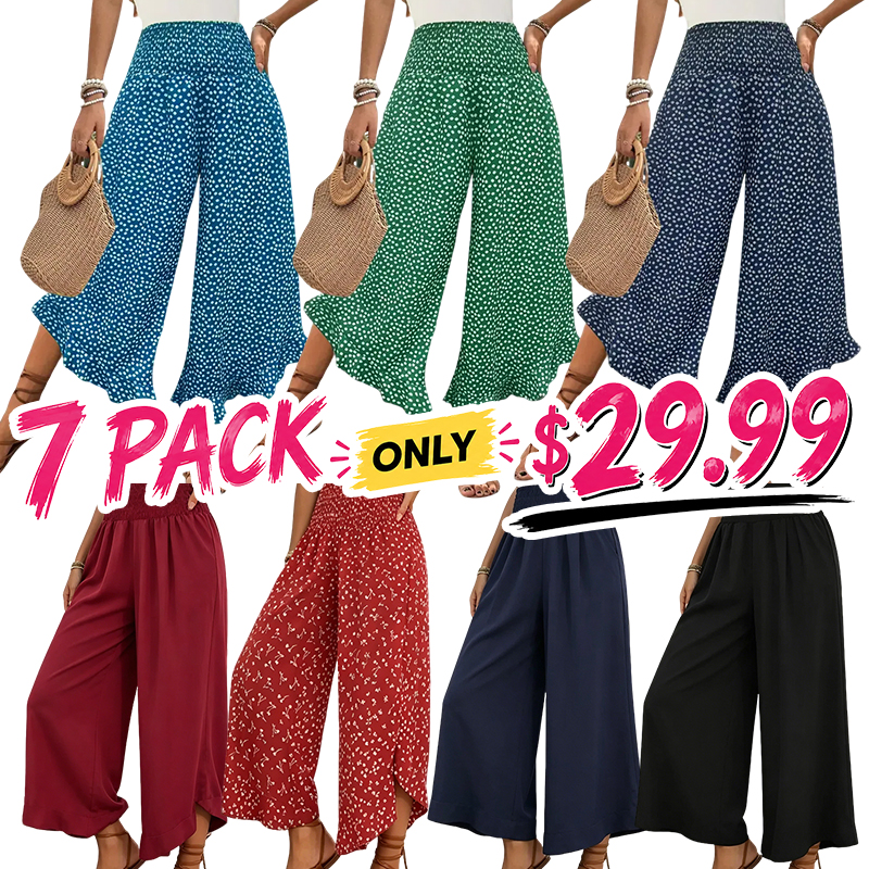 Women's Ditsy Floral Print Wide Leg Pants, Boho Casual Comfy Trousers for Summer, Women's Clothes for Daily Wear