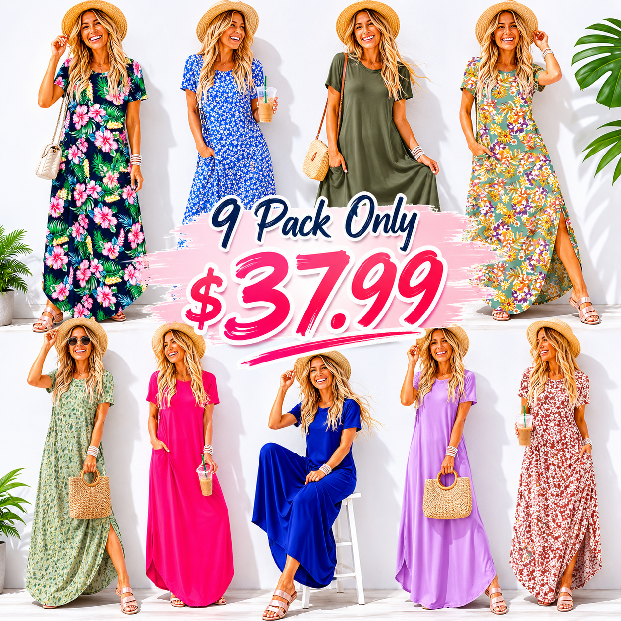 Womens Summer Maxi Dress Short Sleeve Casual Loose Long T Shirt Dresses Split Vacation Beach Sundress Travel Outfits