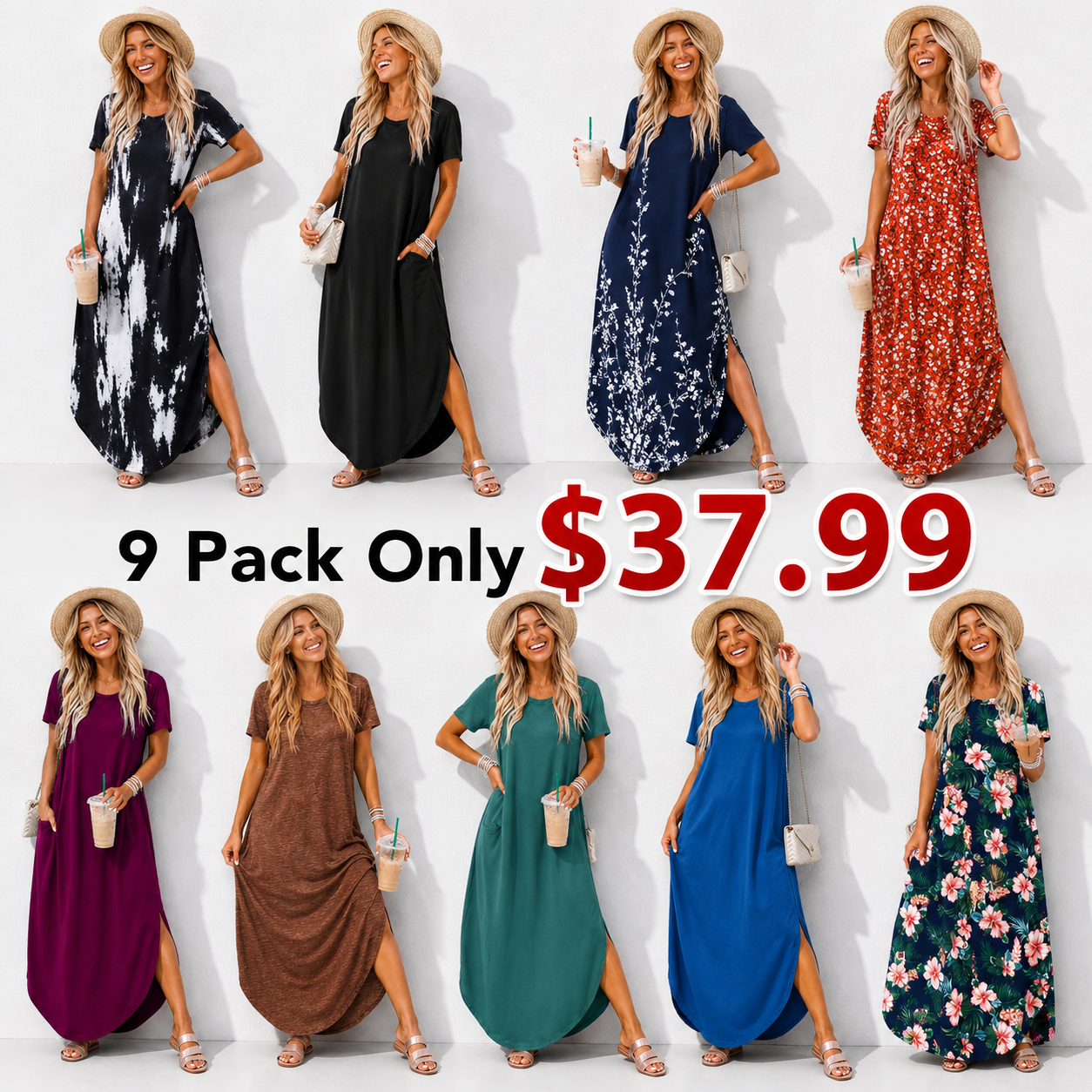 Womens Summer Maxi Dress Short Sleeve Casual Loose Long T Shirt Dresses Split Vacation Beach Sundress Travel Outfits