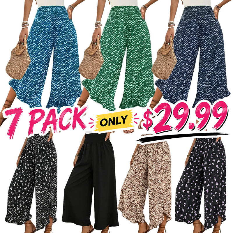 Women's Ditsy Floral Print Wide Leg Pants, Boho Casual Comfy Trousers for Summer, Women's Clothes for Daily Wear