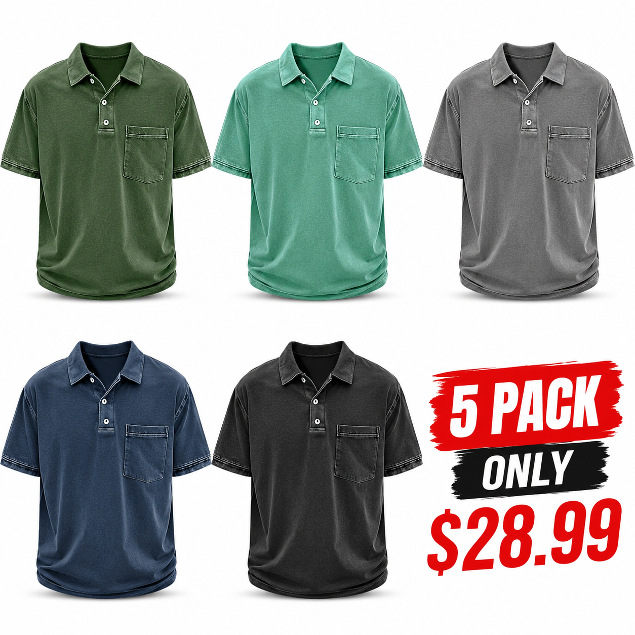 Men's Retro Distressed Lapel Short-sleeved Pocket Polo Shirt