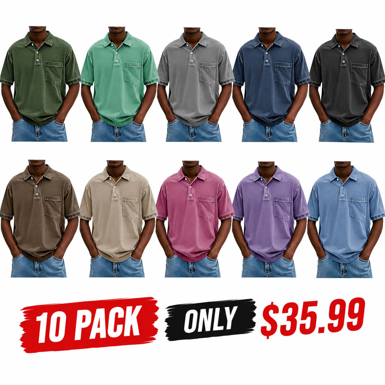 Men's Retro Distressed Lapel Short-sleeved Pocket Polo Shirt