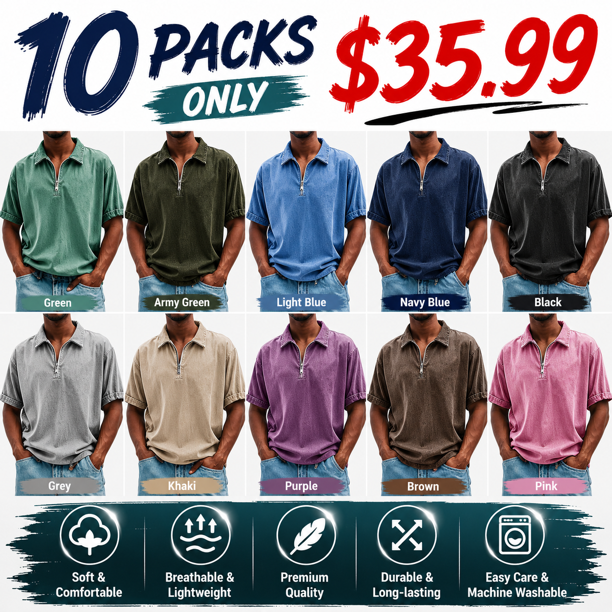 Men's Fashion Retro Casual Stand Collar Short Sleeve Polo Shirt