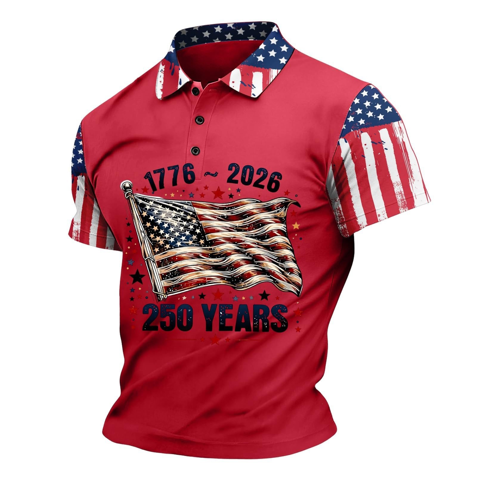2026 American Independence Day 250Th Anniversary Lapel Polo Shirt Short Sleeve T-Shirt Men'S American Flag Print
