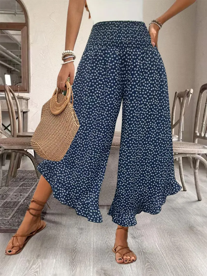 Women's Ditsy Floral Print Wide Leg Pants, Boho Casual Comfy Trousers for Summer, Women's Clothes for Daily Wear