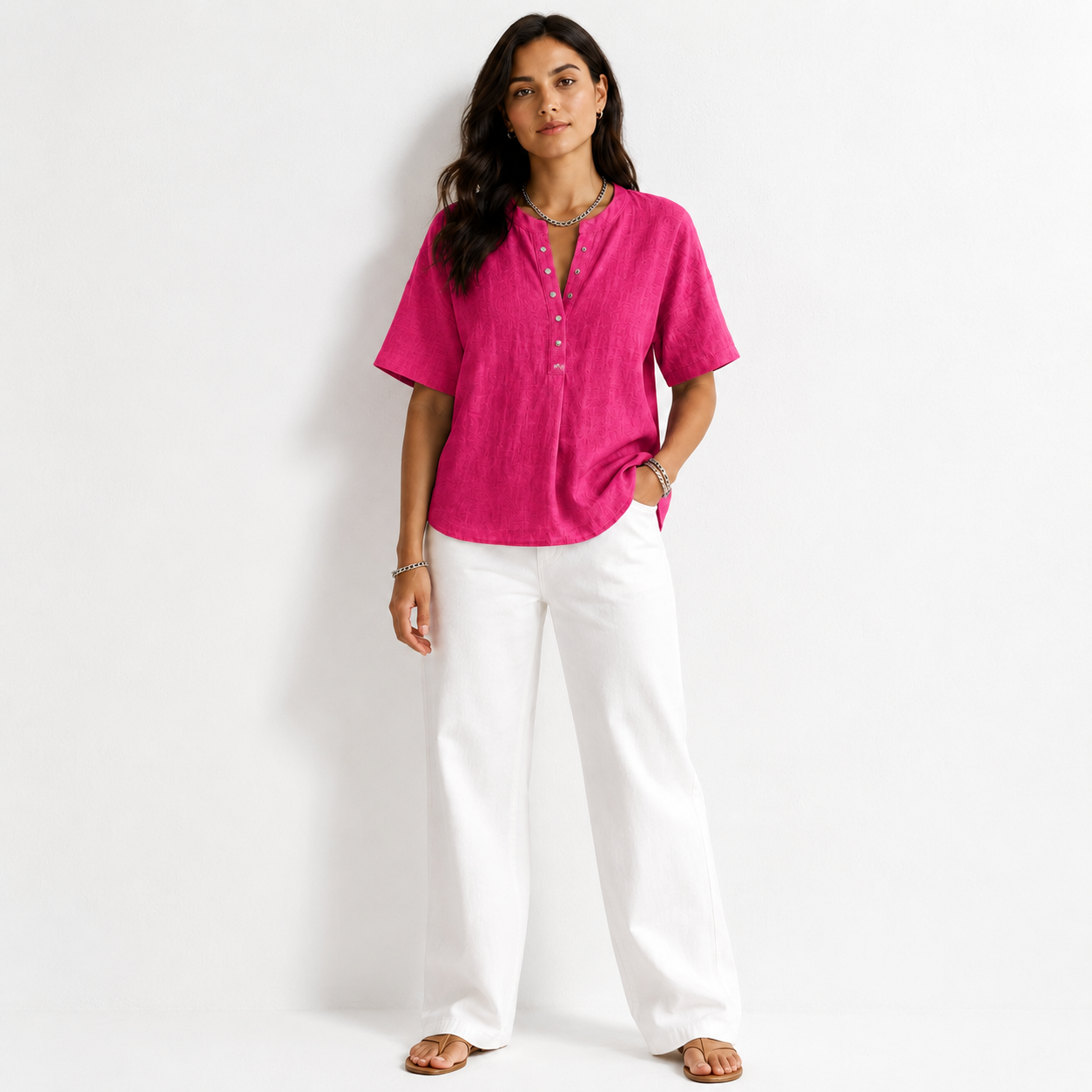 New Arrivals🔥 Women’s Casual Henley Collar Linen And Cotton Short-sleeve Shirt