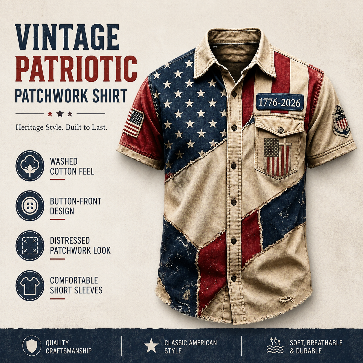 Vintage Patriotic Patchwork Shirt hero image
