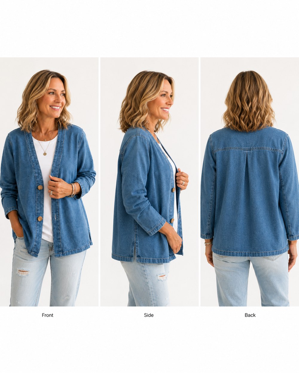 Front side and back views of the cardigan