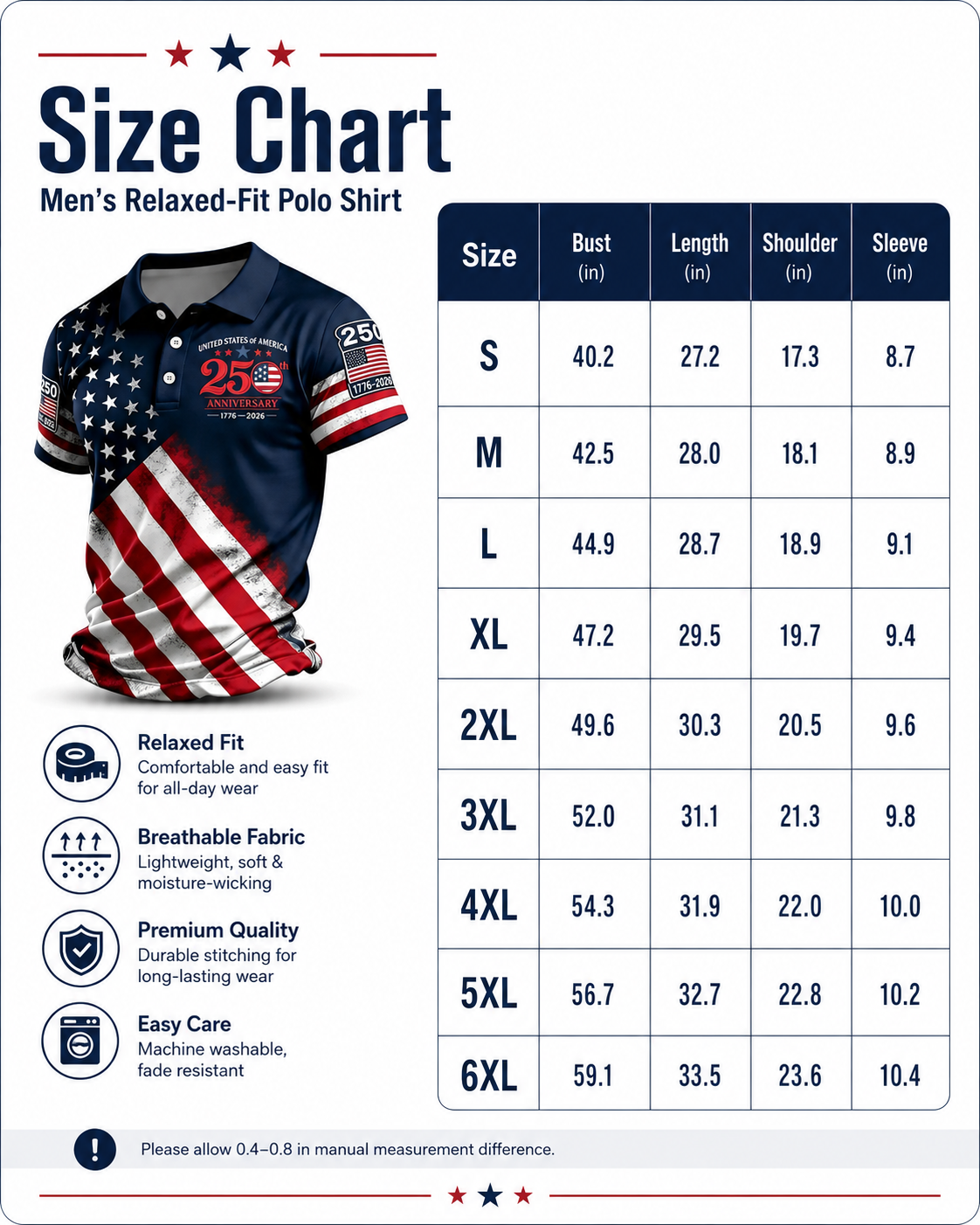Size Chart S-6XL