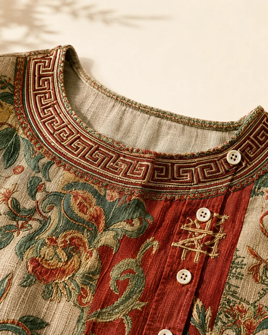 Decorative neckline and button detail