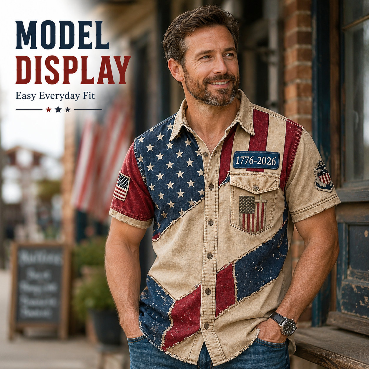 Model wearing shirt front upper body