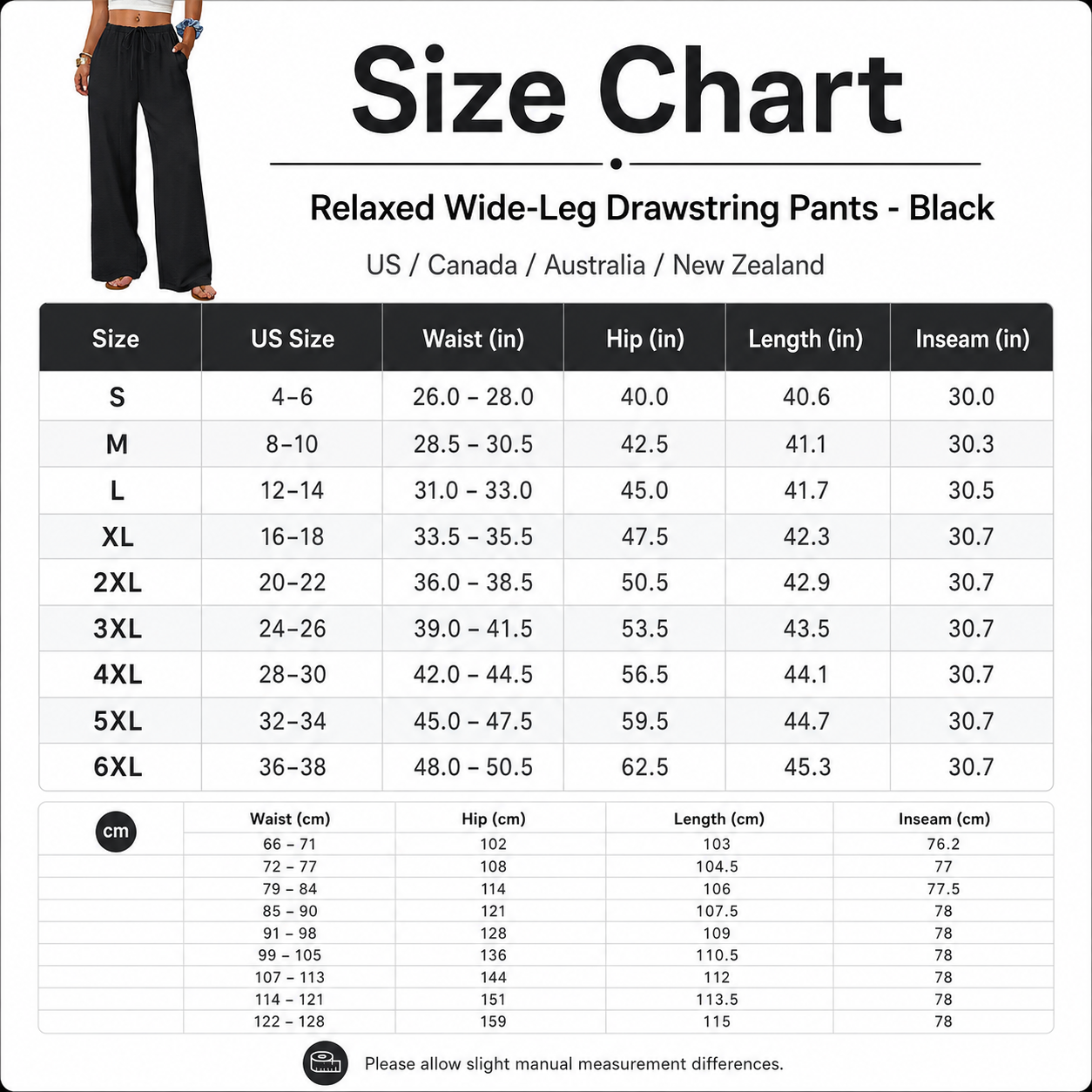 Size Chart S&ndash;6XL