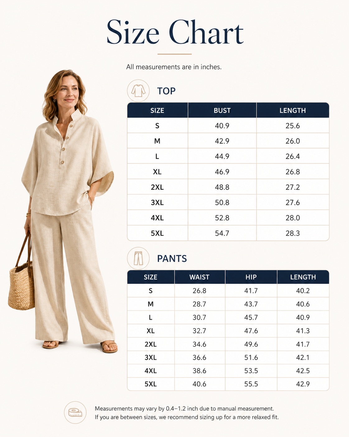 Size chart S to 5XL