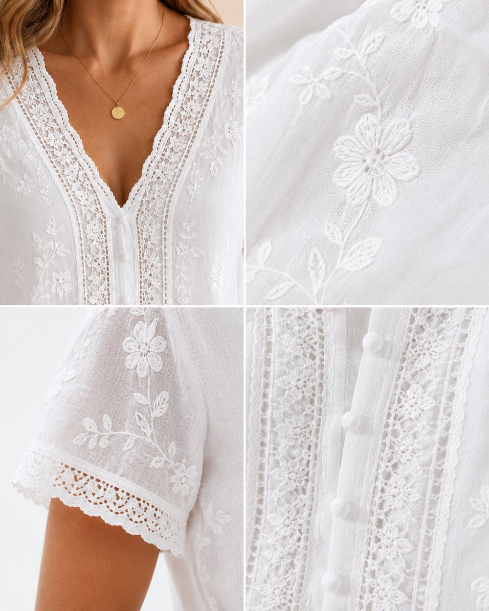 Delicate Lace & Floral Embroidery