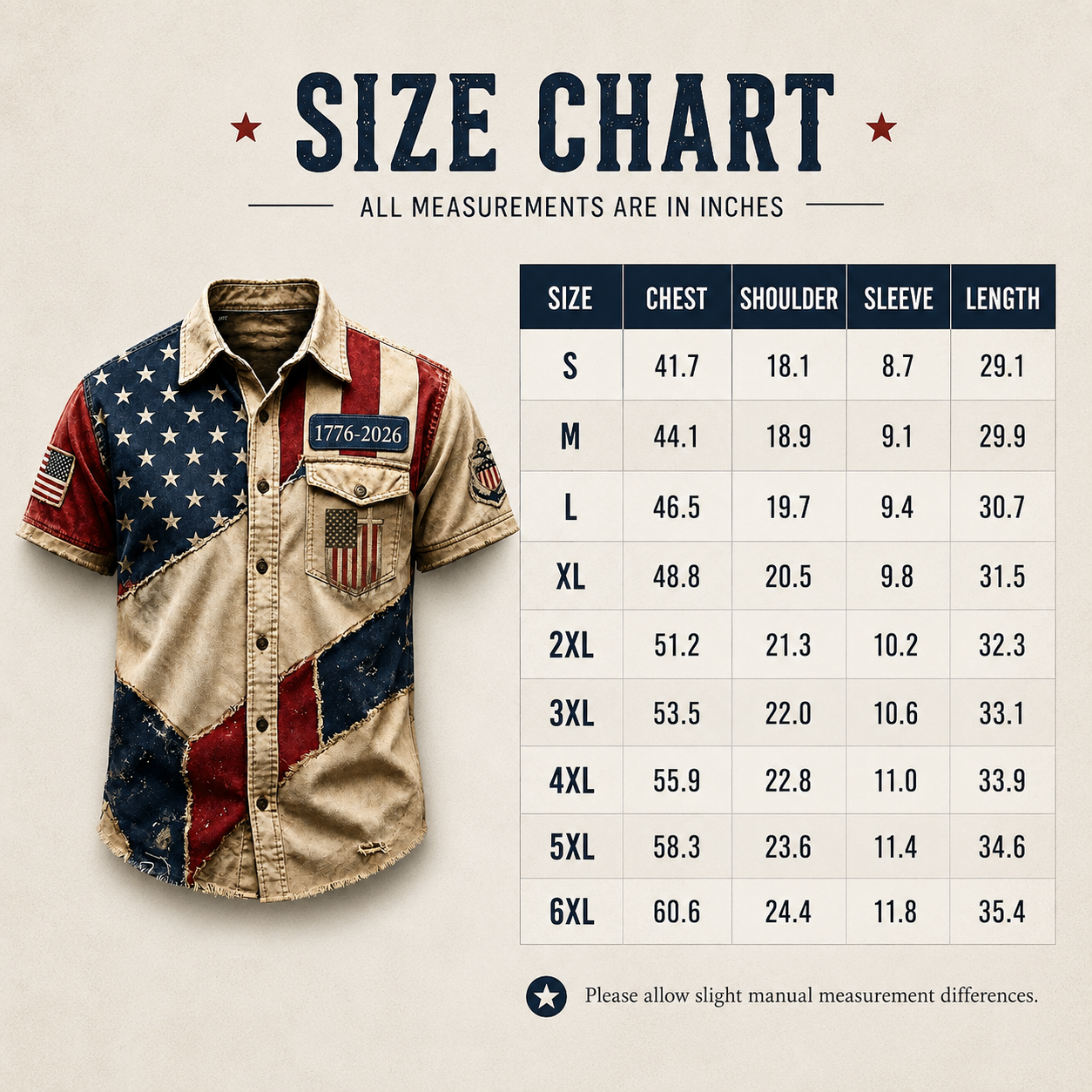 Size chart S to 6XL