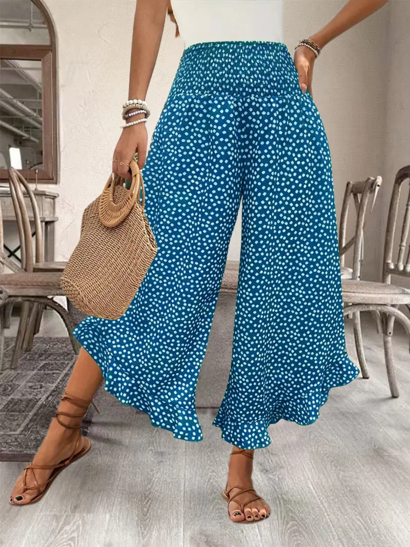 Women's Ditsy Floral Print Wide Leg Pants, Boho Casual Comfy Trousers for Summer, Women's Clothes for Daily Wear