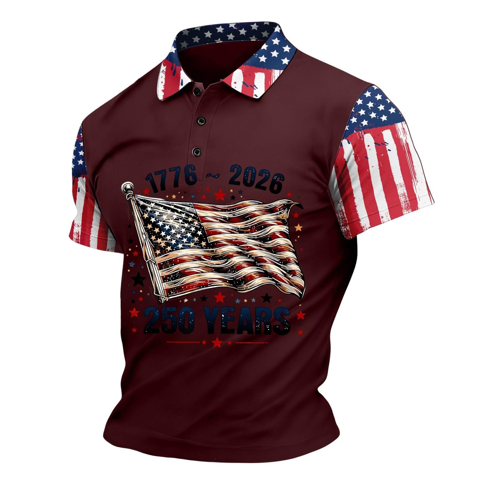 2026 American Independence Day 250Th Anniversary Lapel Polo Shirt Short Sleeve T-Shirt Men'S American Flag Print