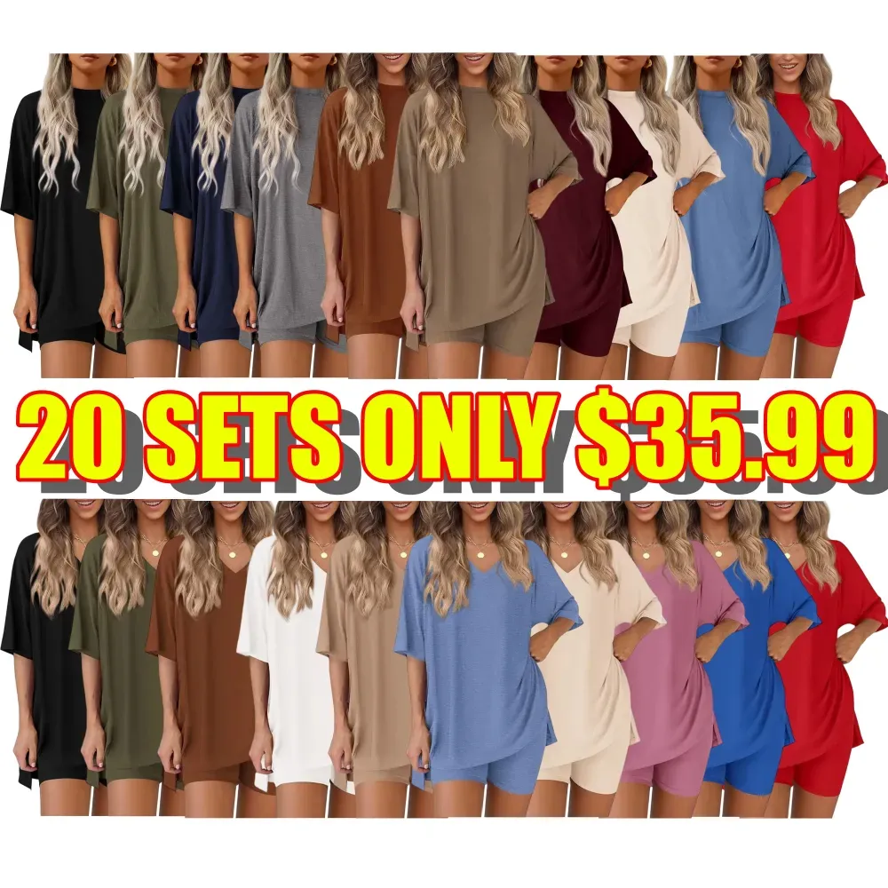 🔥Women's Casual Loose-fitting Two-Piece Set (Crew Neck/V-Neck) 🔥 10-Piece Set - Includes All Colors, Only $24