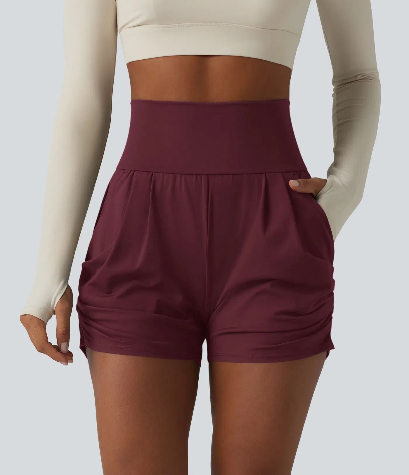 Airy High Waisted Ruched Cool Touch Yoga Shorts 3'' with Pockets