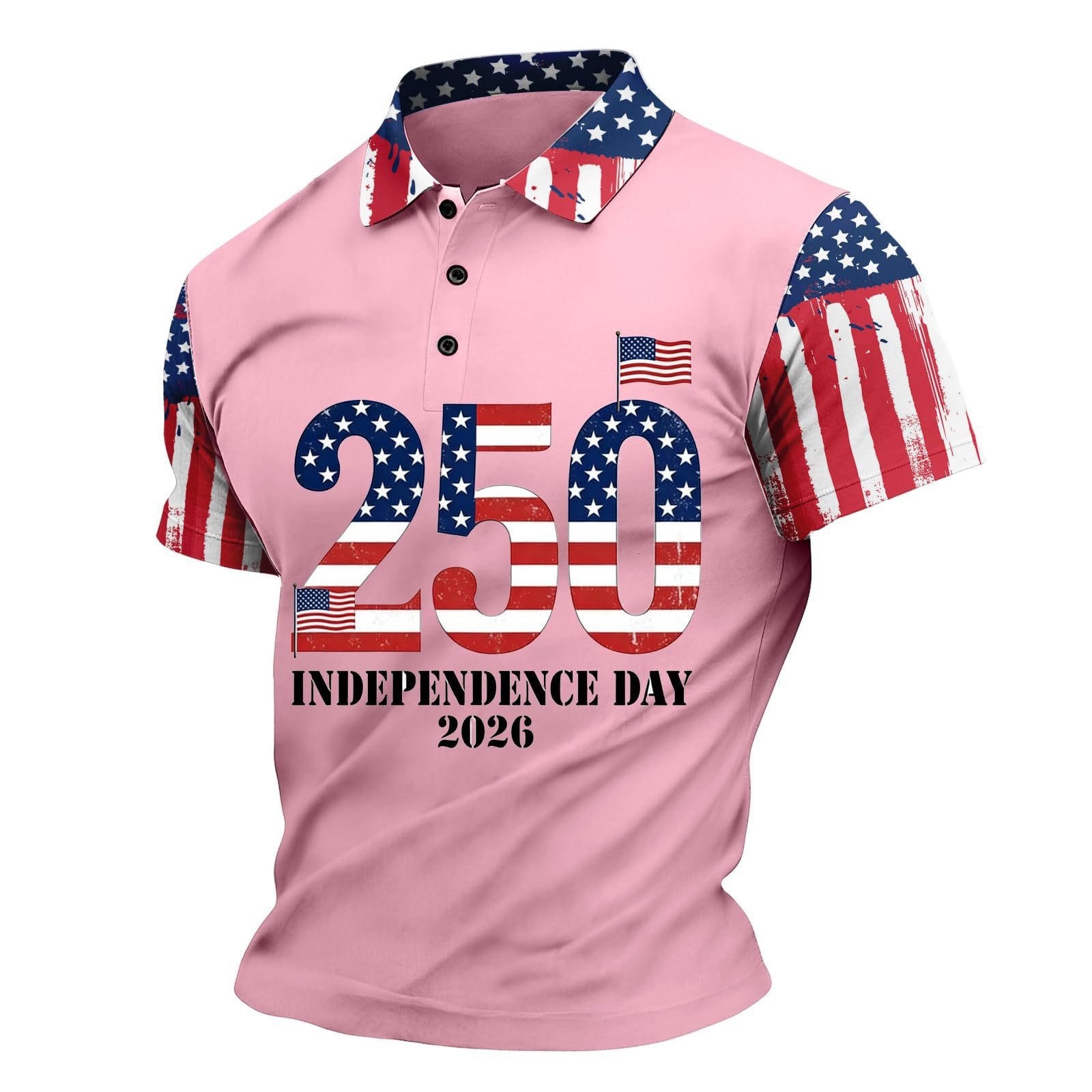 2026 American Independence Day 250Th Anniversary Lapel Polo Shirt Short Sleeve T-Shirt Men'S American Flag Print