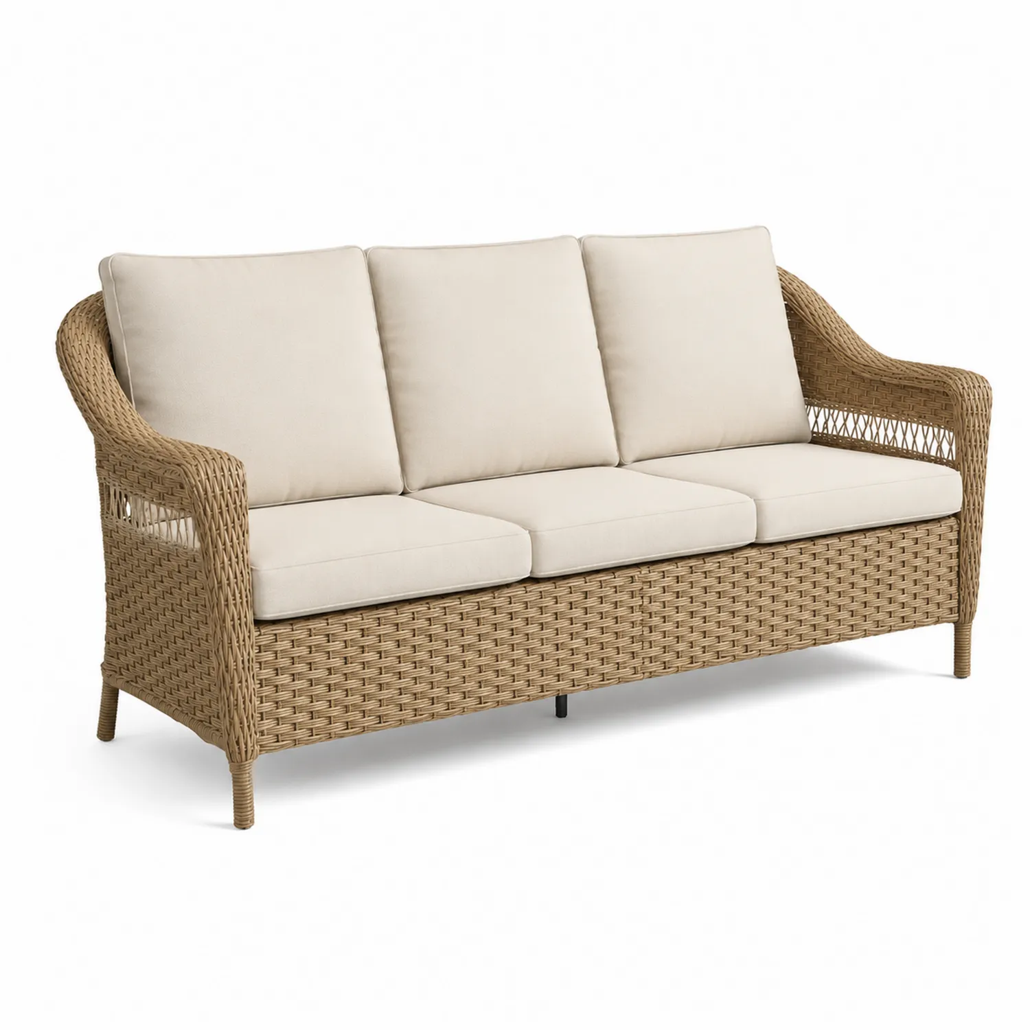 Canapé 3 places en rotin synthétique avec coussins amovibles Beige-Lutrivoqorx