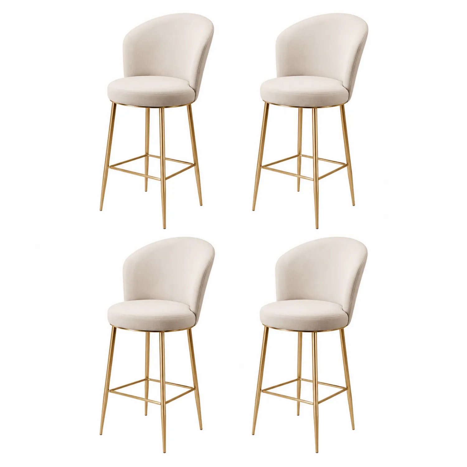 Lot de 4 tabourets en velours beige et métal doré-Lutrivoqorx