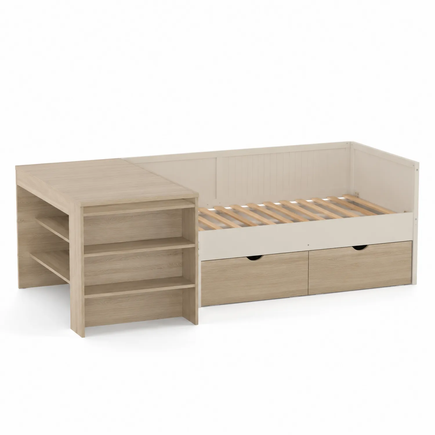 Lit de repos avec bureau intégré en bois de hêtre 200x90 cm Beige/Nature-Lutrivoqorx
