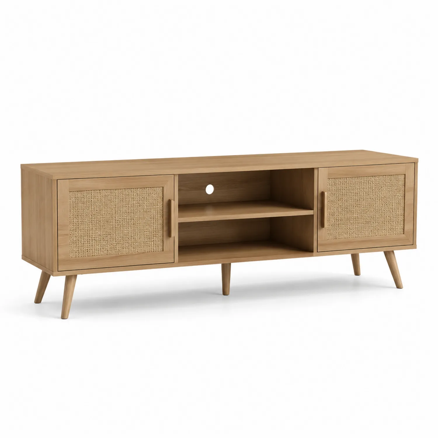 Meuble TV en bois et rotin 150x40x50 cm-Lutrivoqorx