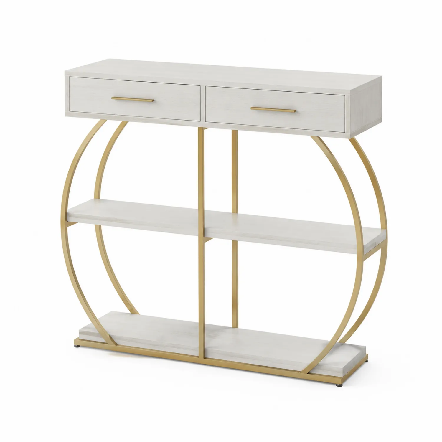 Console en Bois MDF et Métal Doré avec Tiroirs et Étagères-Lutrivoqorx