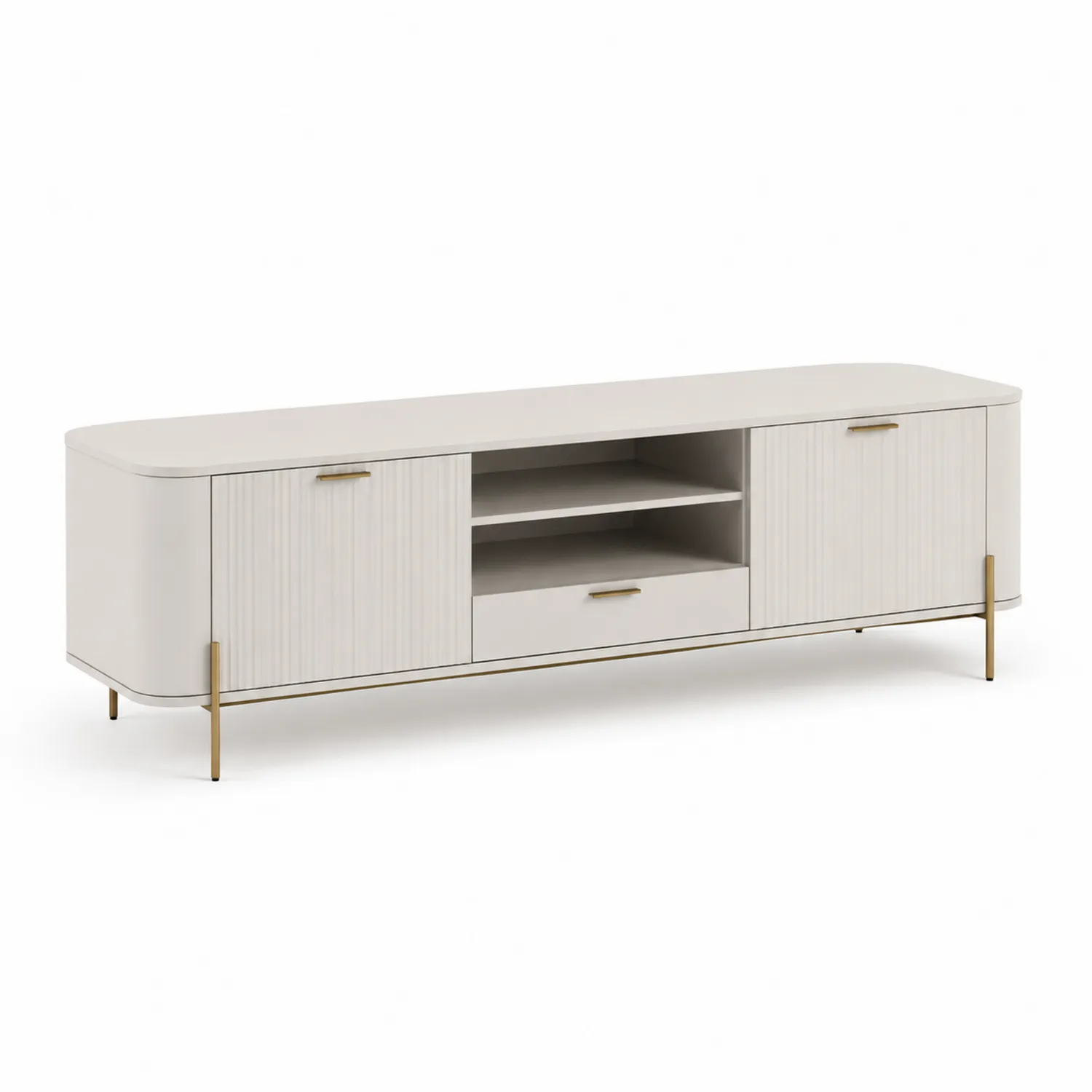 Meuble TV en MDF et métal blanc 180 cm-Lutrivoqorx