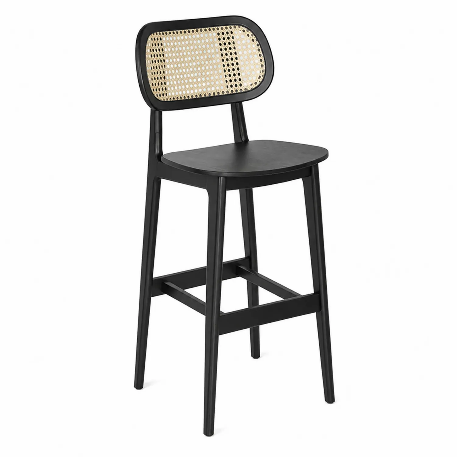 Tabouret de bar en bois et rotin 105 cm Noir-Lutrivoqorx