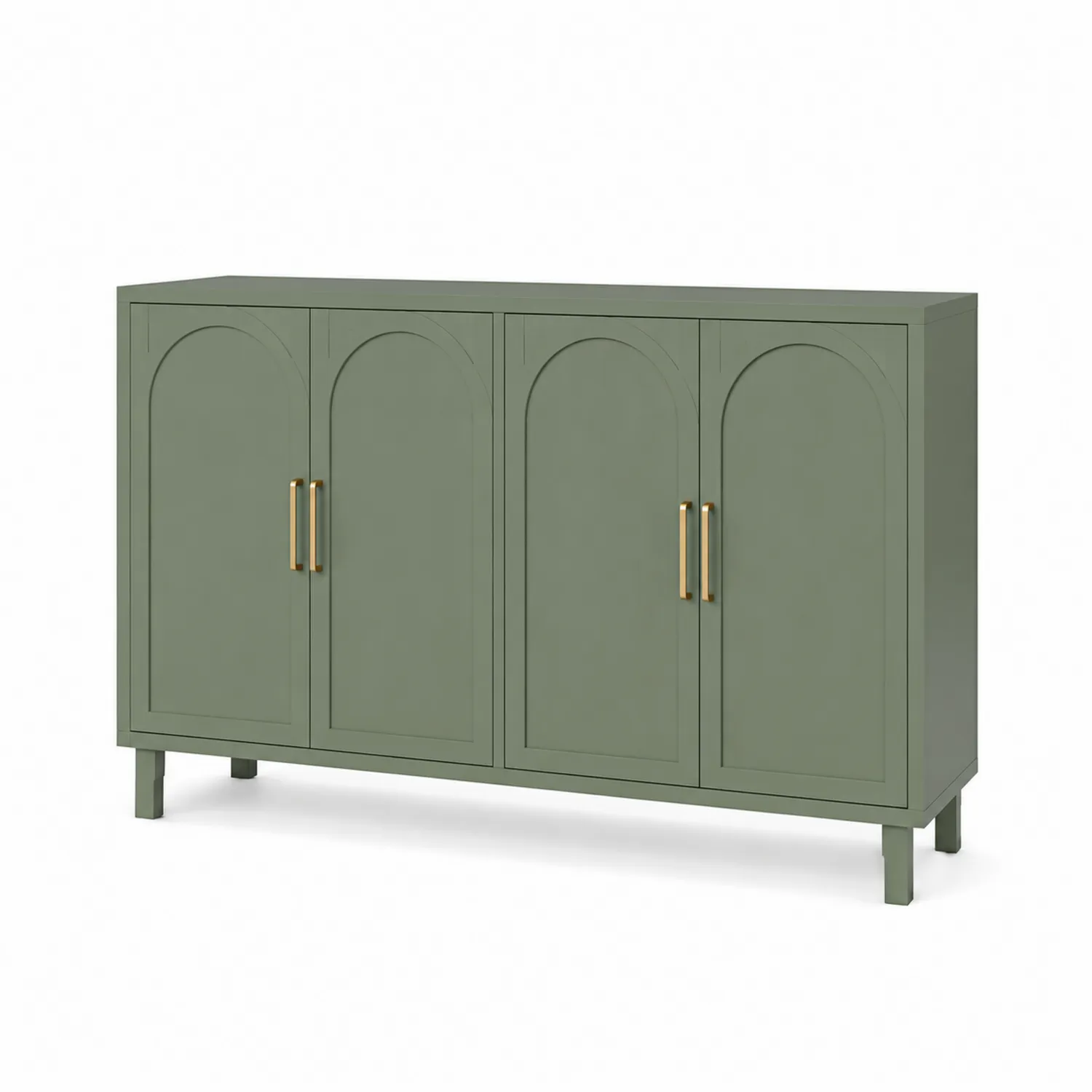Buffet rectangulaire 4 portes en bois vert avec poignées en métal-Lutrivoqorx