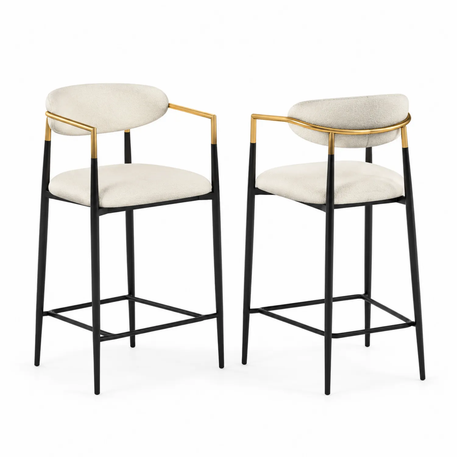 Tabourets de bar en métal avec tissu polyester beige et accoudoirs dorés-Lutrivoqorx