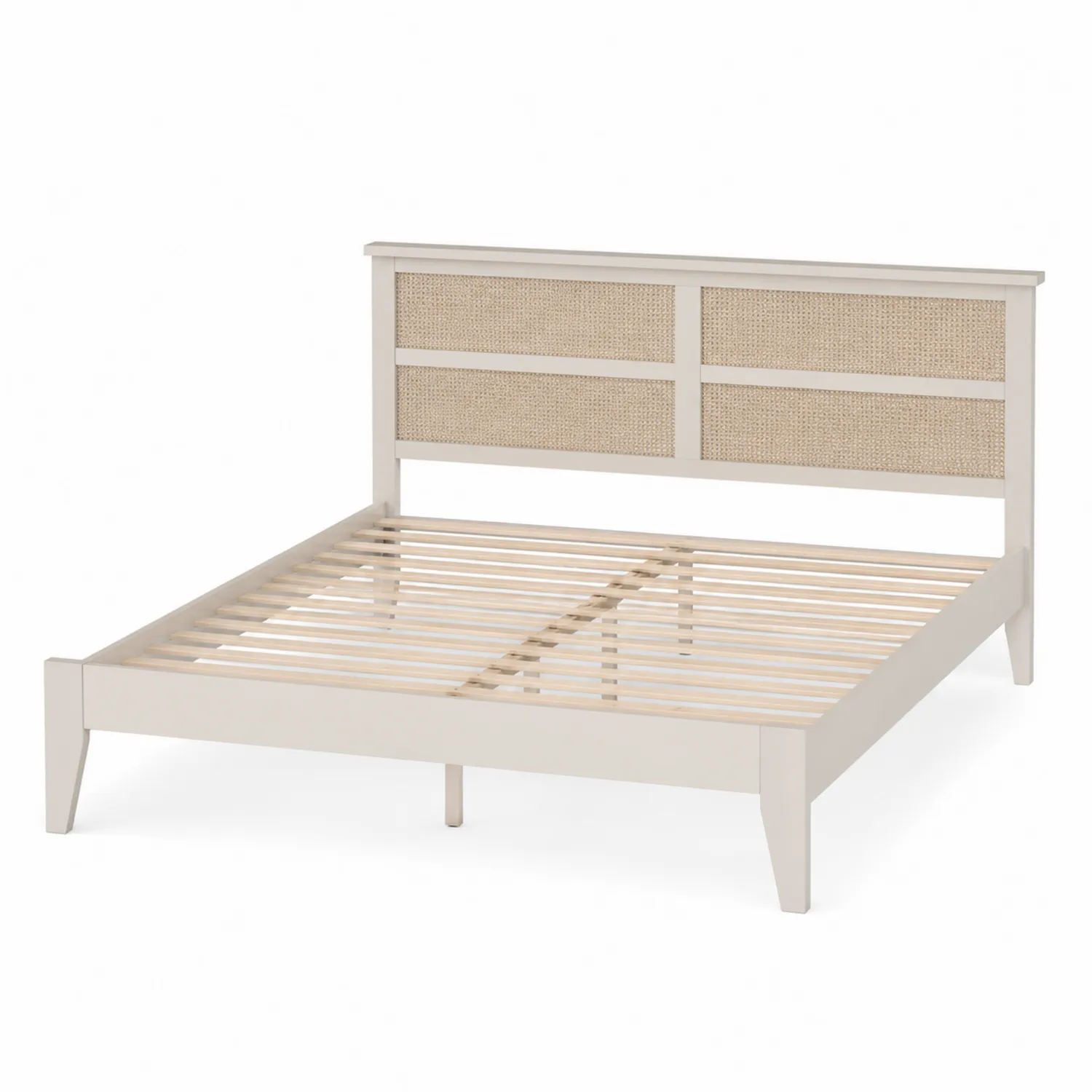 Lit double en bois avec tête de lit en rotin 200x160 cm Beige-Lutrivoqorx