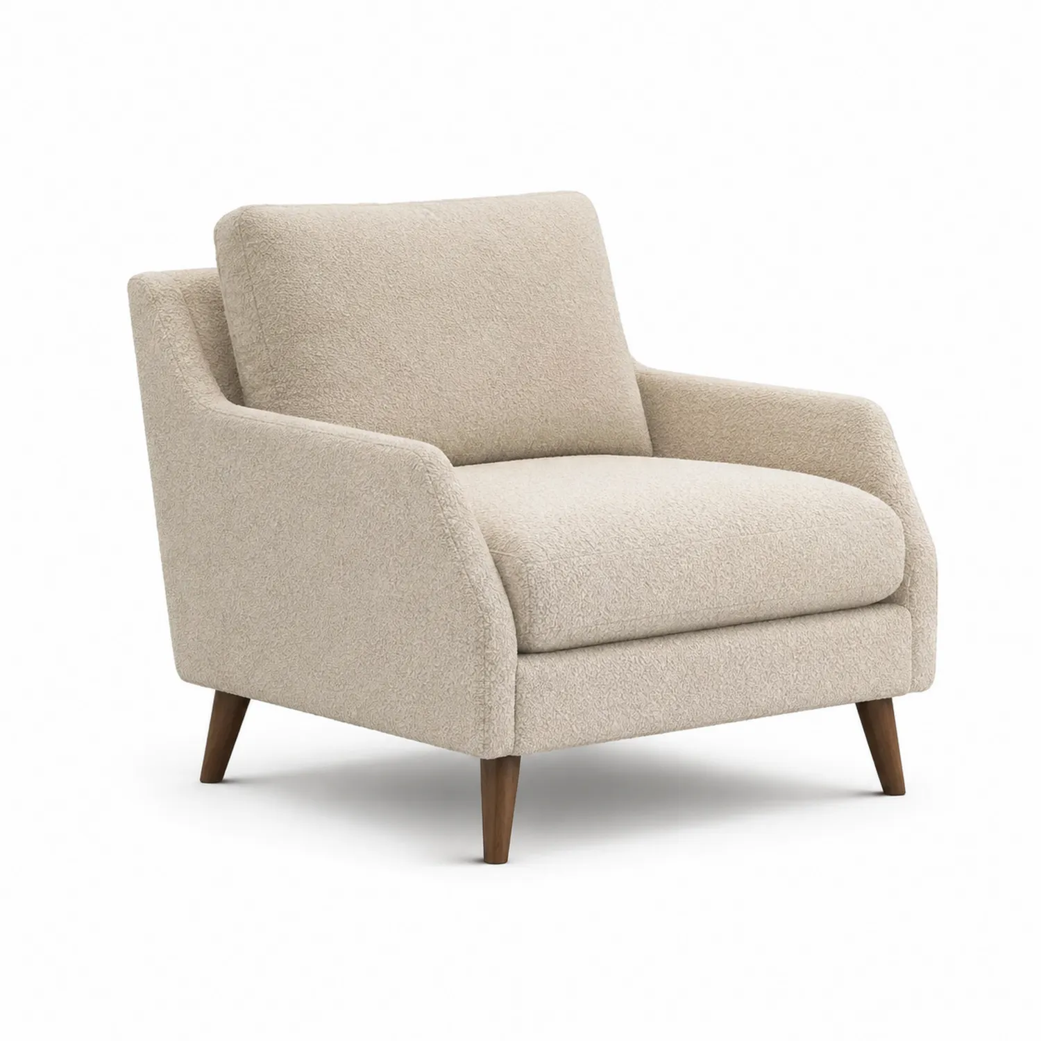 Fauteuil en tissu bouclé beige avec pieds en bois-Lutrivoqorx