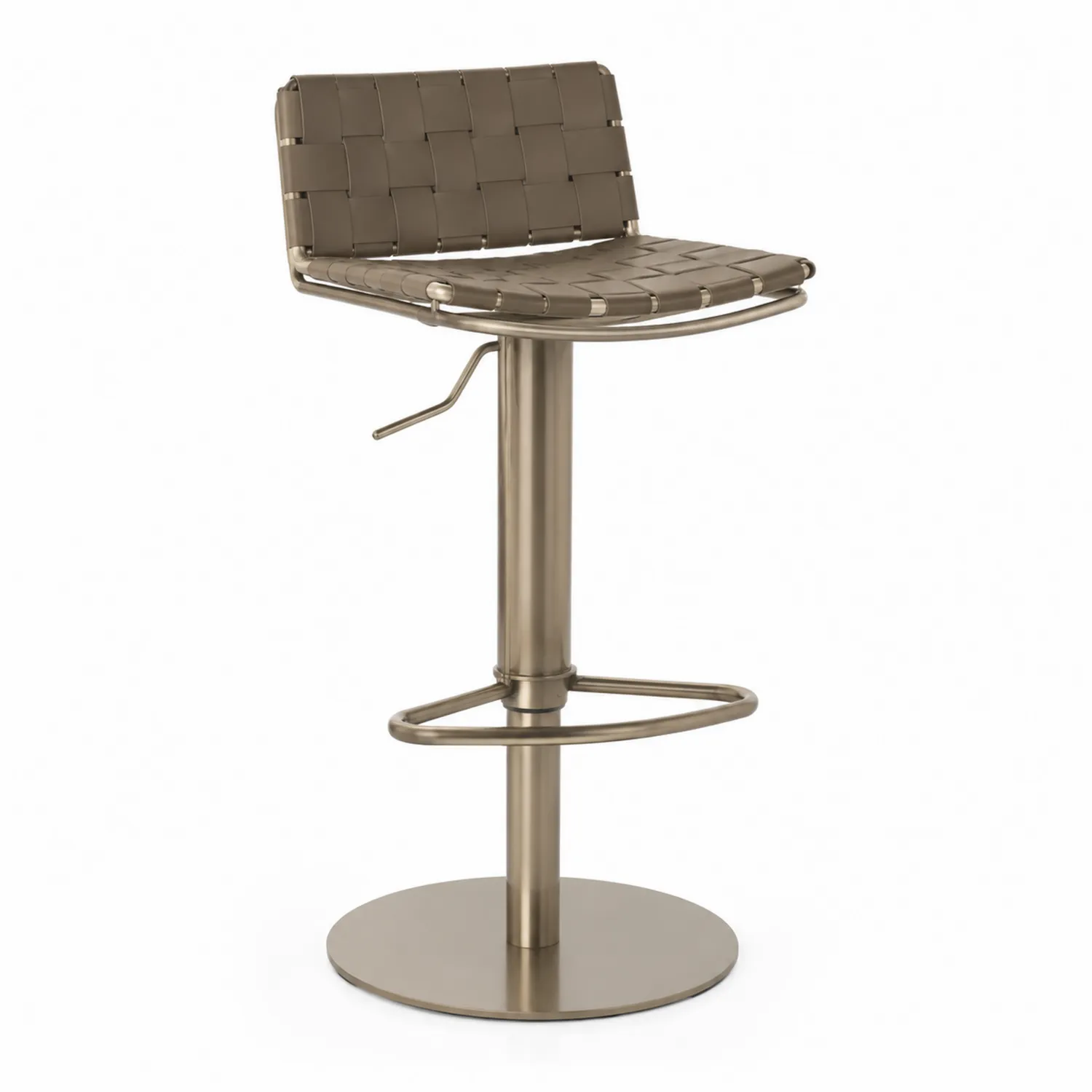 Tabouret de bar réglable en acier inoxydable et cuir synthétique marron-Lutrivoqorx