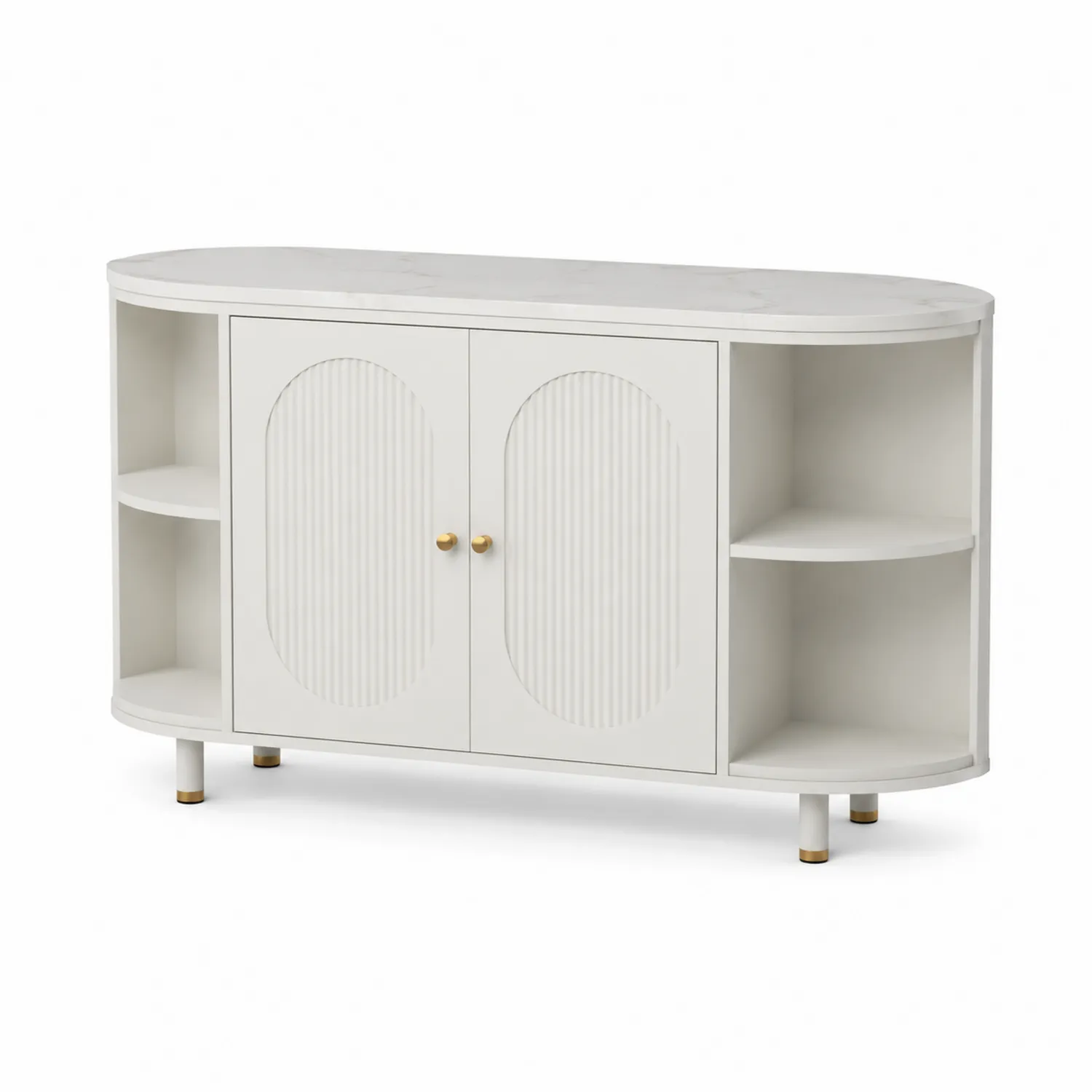 Buffet ovale en bois composite avec 2 portes et étagères-Lutrivoqorx