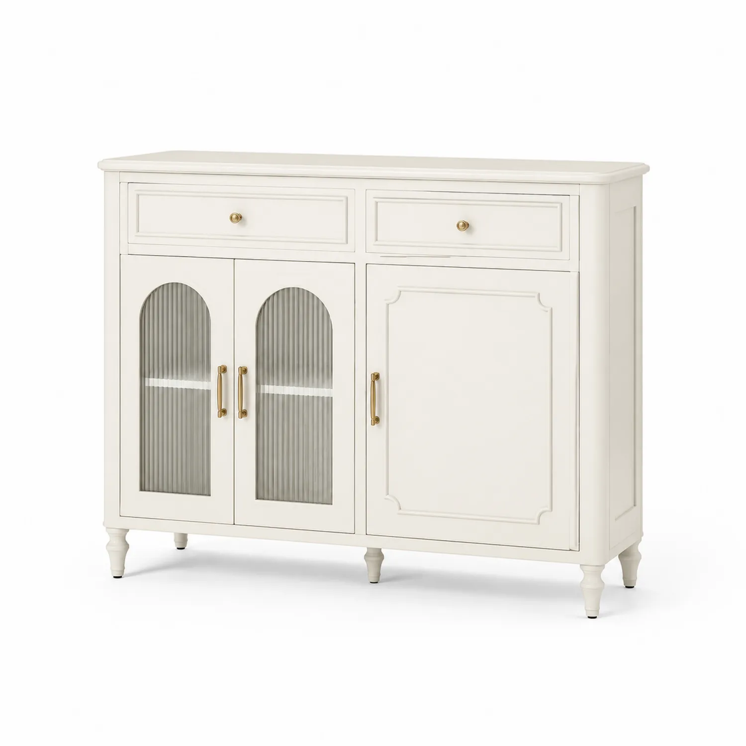 Buffet en bois et verre cannelé blanc-Lutrivoqorx