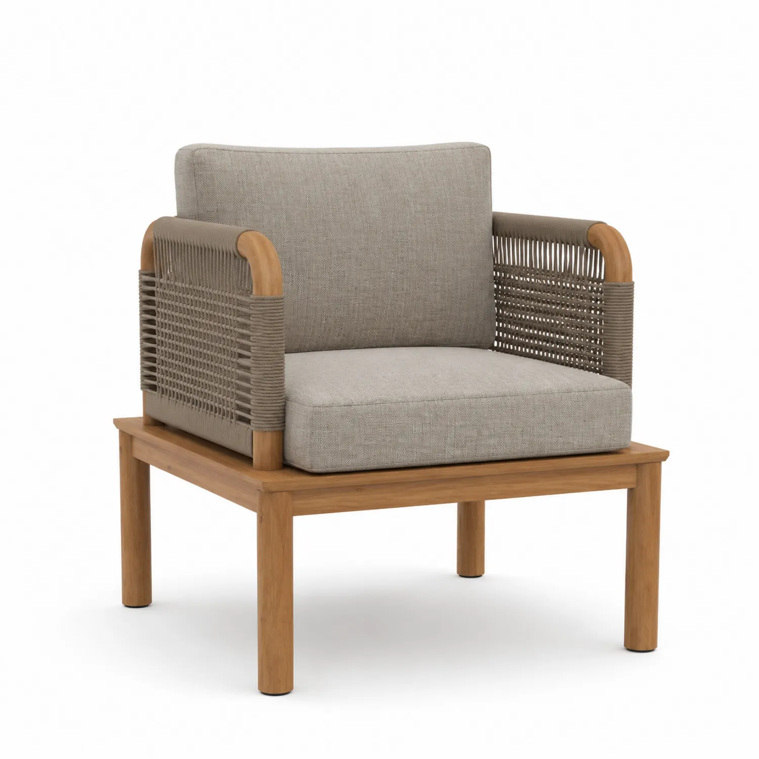 Fauteuil en bois de teck et corde avec coussins-Lutrivoqorx