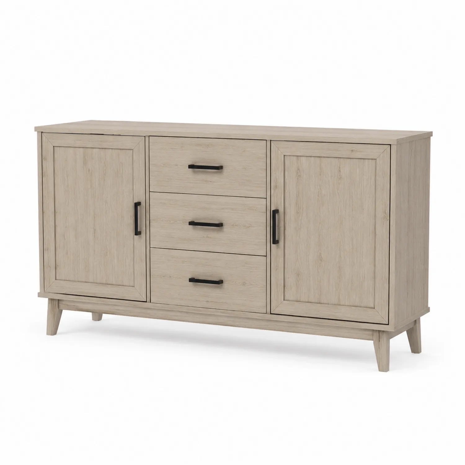 Buffet en bois avec 2 portes et 3 tiroirs en chêne clair-Lutrivoqorx