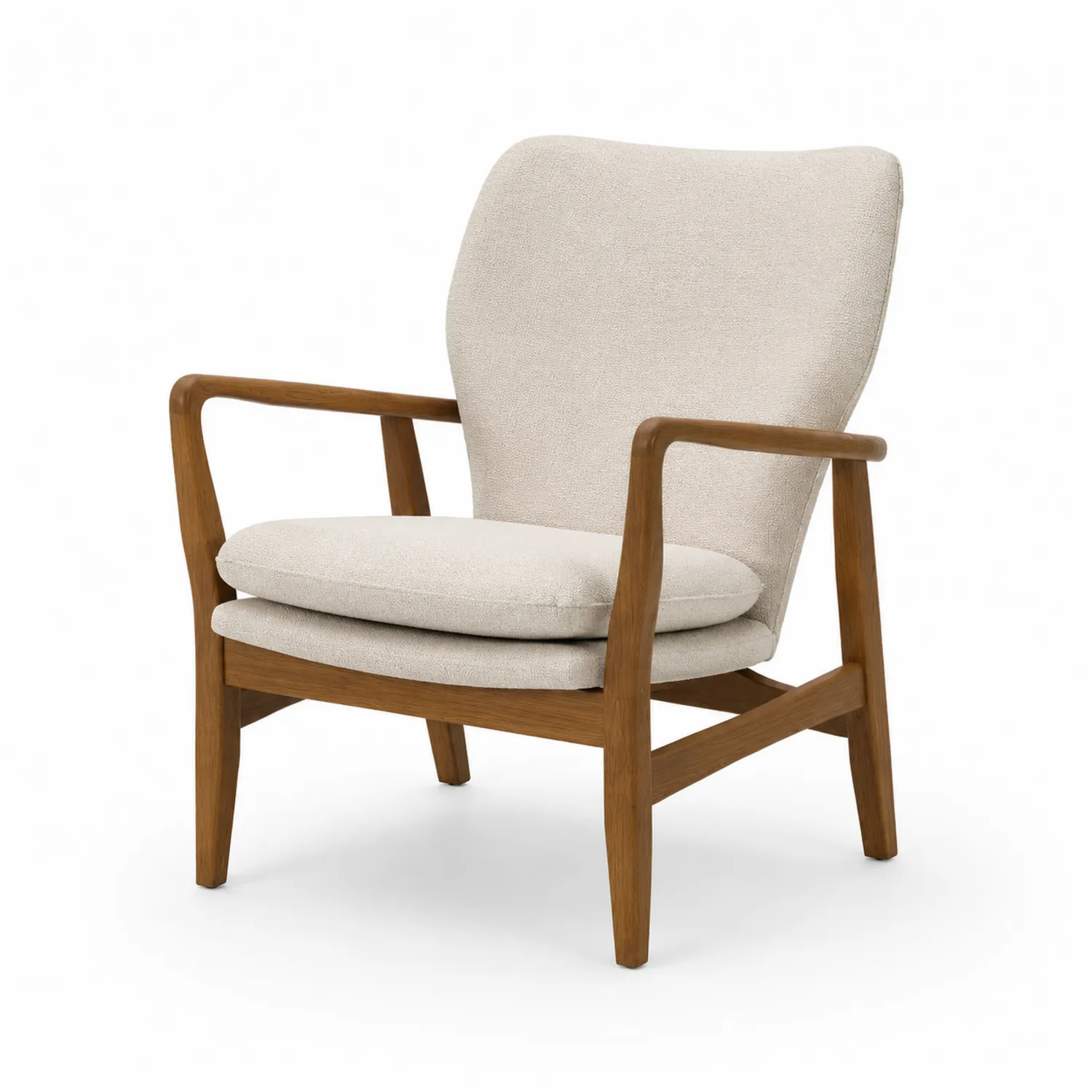 Fauteuil en tissu beige avec structure en bois de chêne-Lutrivoqorx
